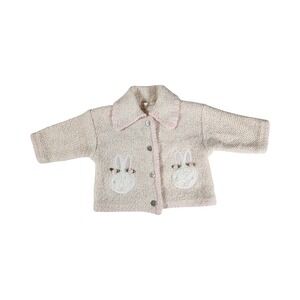 Vintage Savannah‎ Baby Pink Cream Knit Bunny Cardigan Sweater 6/12 Months